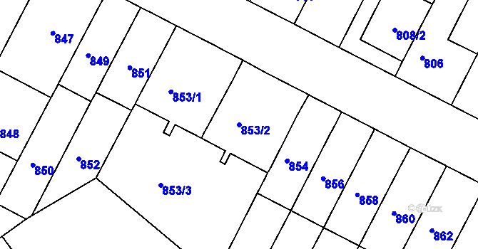 Parcela st. 853/2 v KÚ Černá Pole, Katastrální mapa