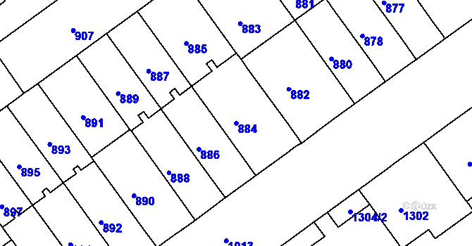 Parcela st. 884 v KÚ Černá Pole, Katastrální mapa