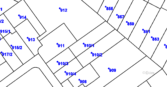 Parcela st. 910/1 v KÚ Černá Pole, Katastrální mapa