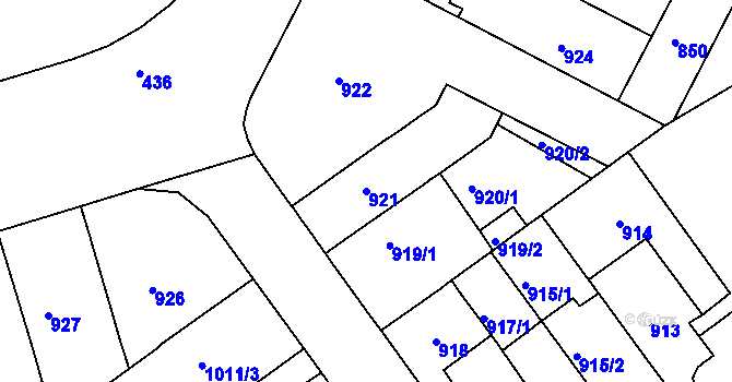 Parcela st. 921 v KÚ Černá Pole, Katastrální mapa