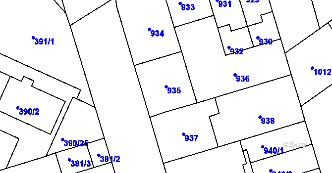 Parcela st. 935 v KÚ Černá Pole, Katastrální mapa