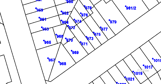 Parcela st. 971 v KÚ Černá Pole, Katastrální mapa