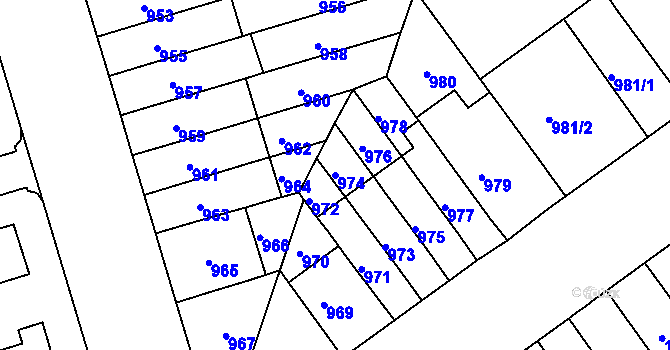 Parcela st. 974 v KÚ Černá Pole, Katastrální mapa
