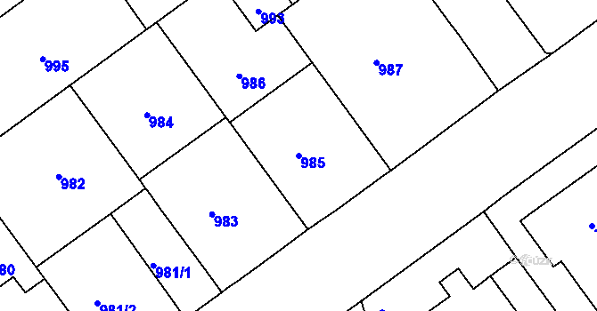 Parcela st. 985 v KÚ Černá Pole, Katastrální mapa