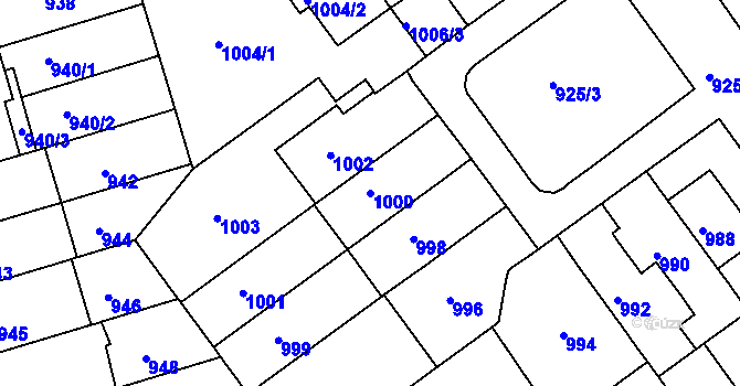 Parcela st. 1000 v KÚ Černá Pole, Katastrální mapa