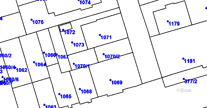 Parcela st. 1070/2 v KÚ Černá Pole, Katastrální mapa