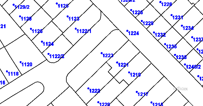 Parcela st. 1223 v KÚ Černá Pole, Katastrální mapa