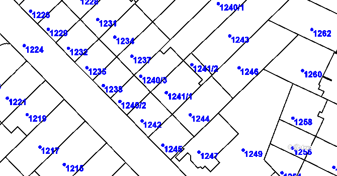 Parcela st. 1241/1 v KÚ Černá Pole, Katastrální mapa
