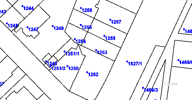 Parcela st. 1253 v KÚ Černá Pole, Katastrální mapa