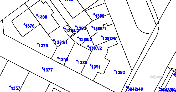 Parcela st. 1387/2 v KÚ Černá Pole, Katastrální mapa