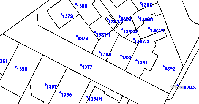 Parcela st. 1390 v KÚ Černá Pole, Katastrální mapa