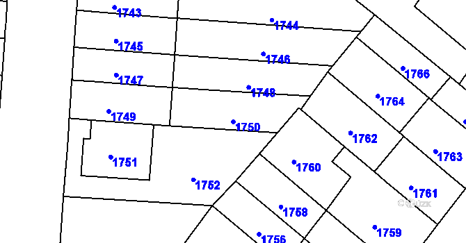 Parcela st. 1750 v KÚ Černá Pole, Katastrální mapa