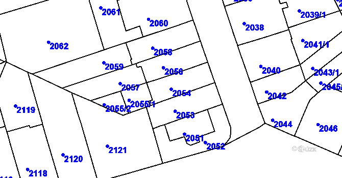 Parcela st. 2054 v KÚ Černá Pole, Katastrální mapa