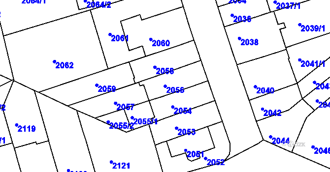 Parcela st. 2056 v KÚ Černá Pole, Katastrální mapa