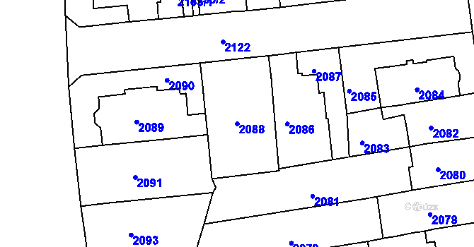 Parcela st. 2088 v KÚ Černá Pole, Katastrální mapa