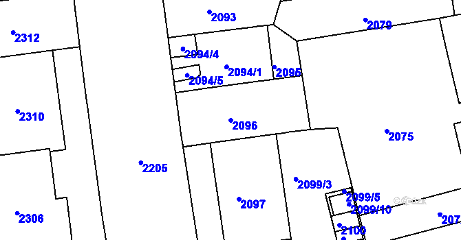 Parcela st. 2096 v KÚ Černá Pole, Katastrální mapa