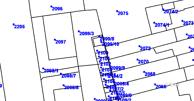 Parcela st. 2100 v KÚ Černá Pole, Katastrální mapa