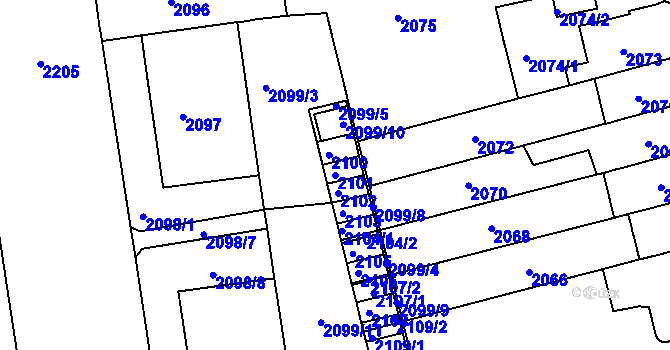 Parcela st. 2101 v KÚ Černá Pole, Katastrální mapa