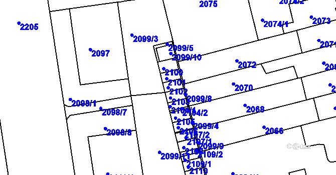 Parcela st. 2102 v KÚ Černá Pole, Katastrální mapa