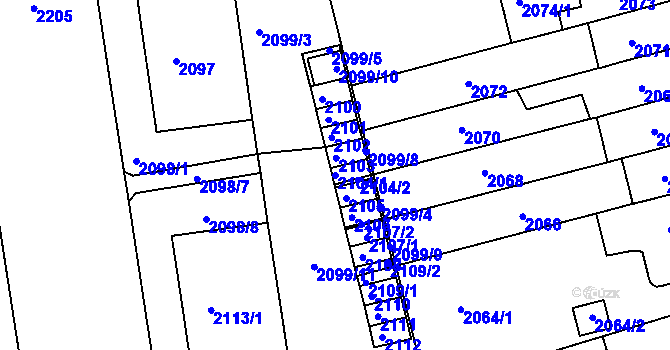 Parcela st. 2104/1 v KÚ Černá Pole, Katastrální mapa
