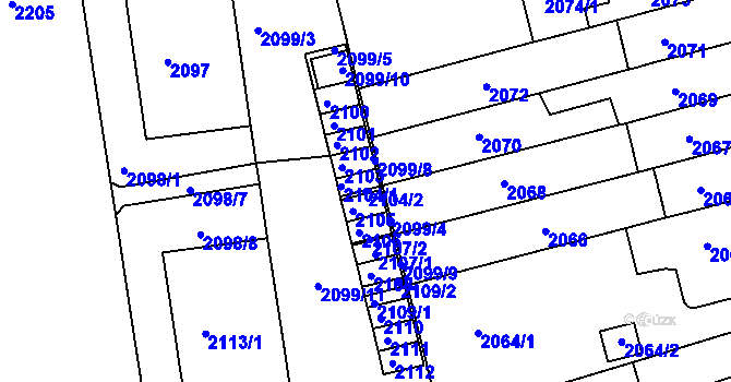 Parcela st. 2104/2 v KÚ Černá Pole, Katastrální mapa