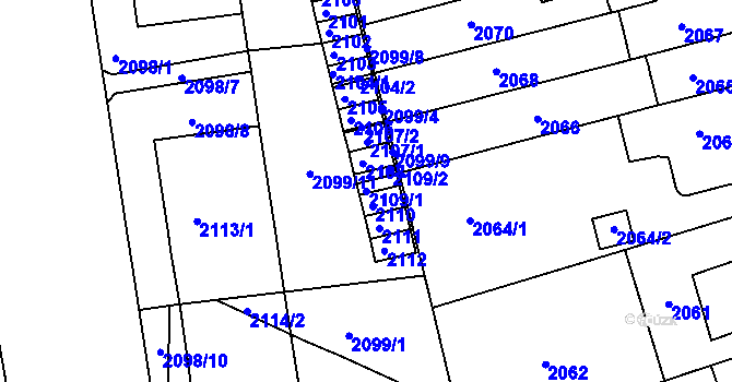 Parcela st. 2109/1 v KÚ Černá Pole, Katastrální mapa