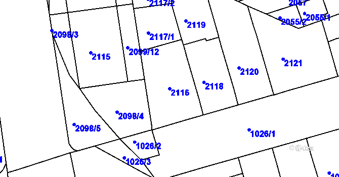 Parcela st. 2116 v KÚ Černá Pole, Katastrální mapa