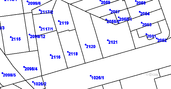 Parcela st. 2120 v KÚ Černá Pole, Katastrální mapa