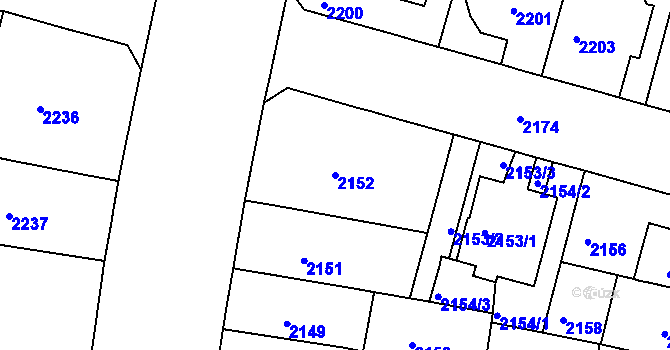 Parcela st. 2152 v KÚ Černá Pole, Katastrální mapa