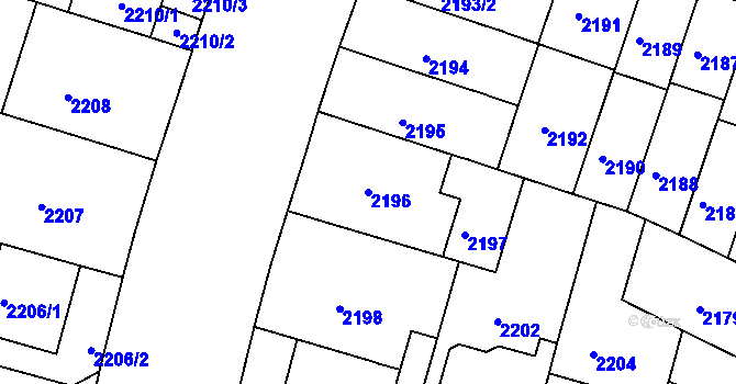 Parcela st. 2196 v KÚ Černá Pole, Katastrální mapa
