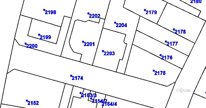 Parcela st. 2203 v KÚ Černá Pole, Katastrální mapa