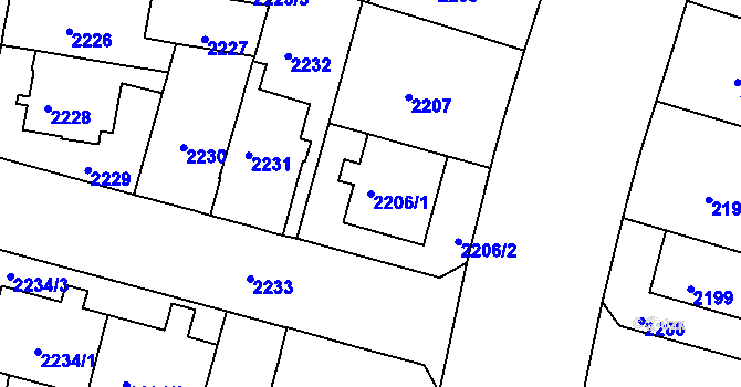 Parcela st. 2206/1 v KÚ Černá Pole, Katastrální mapa