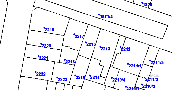 Parcela st. 2215 v KÚ Černá Pole, Katastrální mapa