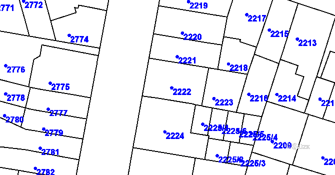 Parcela st. 2222 v KÚ Černá Pole, Katastrální mapa