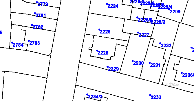 Parcela st. 2228 v KÚ Černá Pole, Katastrální mapa