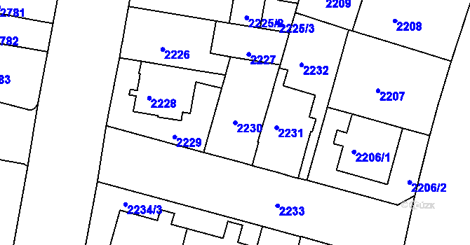 Parcela st. 2230 v KÚ Černá Pole, Katastrální mapa