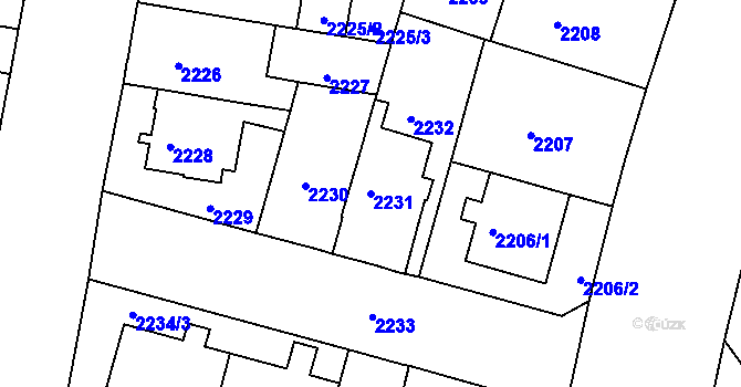 Parcela st. 2231 v KÚ Černá Pole, Katastrální mapa