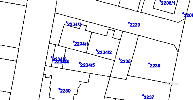 Parcela st. 2234/2 v KÚ Černá Pole, Katastrální mapa