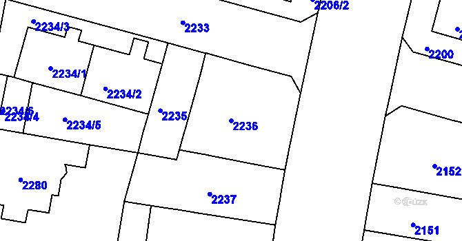 Parcela st. 2236 v KÚ Černá Pole, Katastrální mapa