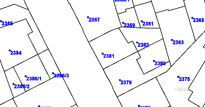 Parcela st. 2381 v KÚ Černá Pole, Katastrální mapa