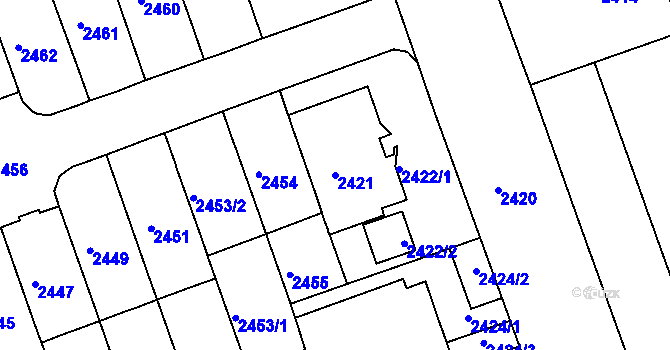 Parcela st. 2421 v KÚ Černá Pole, Katastrální mapa