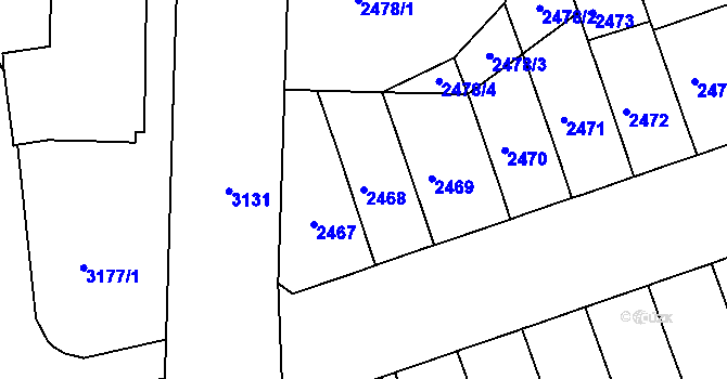 Parcela st. 2468 v KÚ Černá Pole, Katastrální mapa