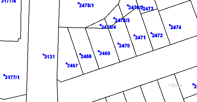 Parcela st. 2469 v KÚ Černá Pole, Katastrální mapa