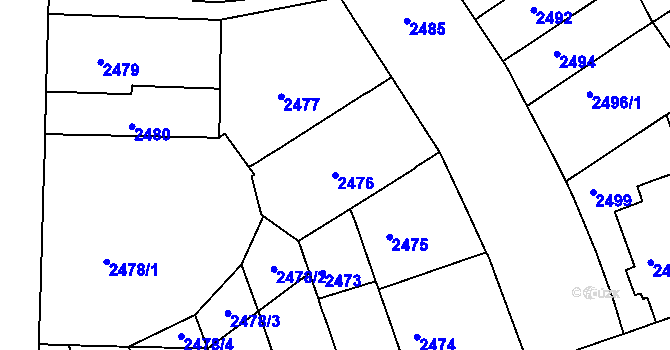 Parcela st. 2476 v KÚ Černá Pole, Katastrální mapa