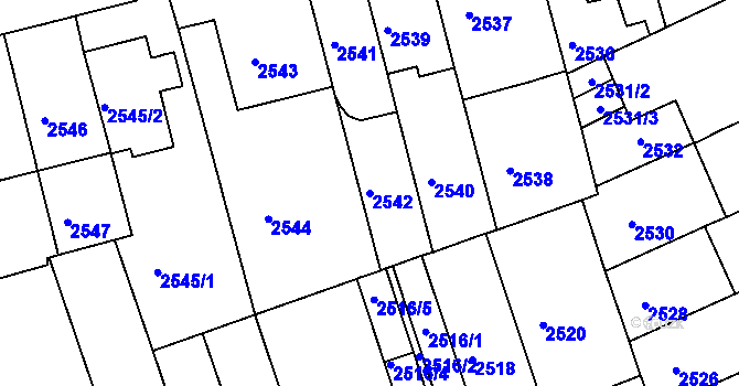 Parcela st. 2542 v KÚ Černá Pole, Katastrální mapa