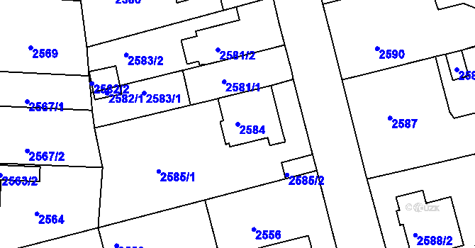 Parcela st. 2584 v KÚ Černá Pole, Katastrální mapa