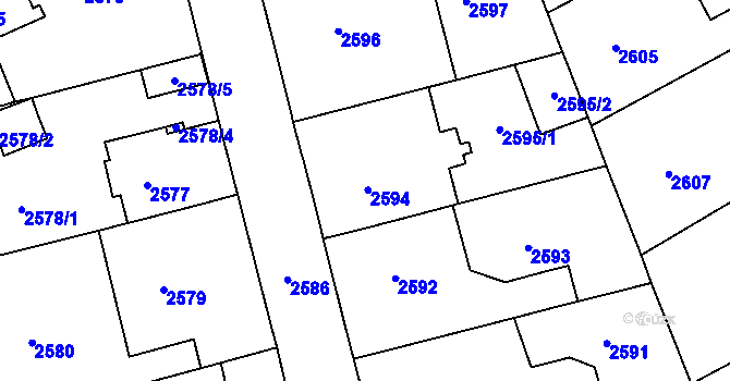 Parcela st. 2594 v KÚ Černá Pole, Katastrální mapa