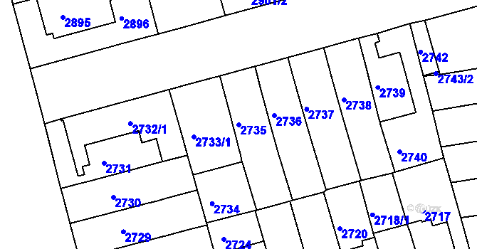 Parcela st. 2735 v KÚ Černá Pole, Katastrální mapa