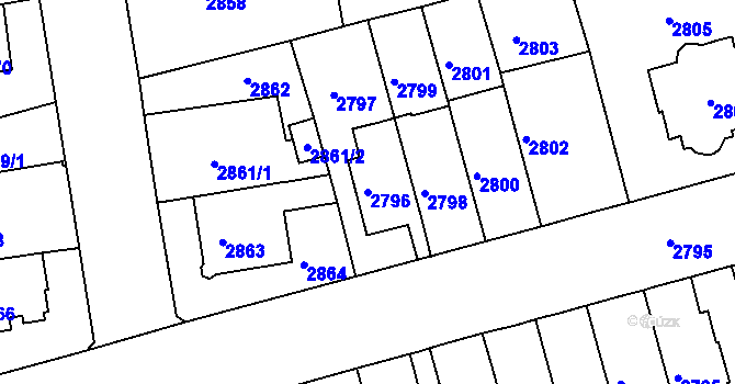 Parcela st. 2796 v KÚ Černá Pole, Katastrální mapa