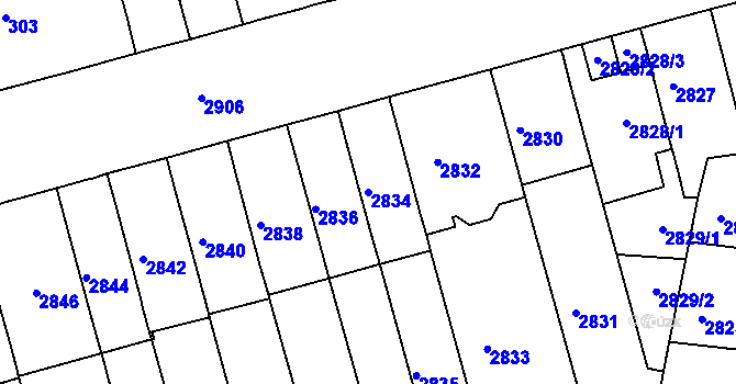 Parcela st. 2834 v KÚ Černá Pole, Katastrální mapa